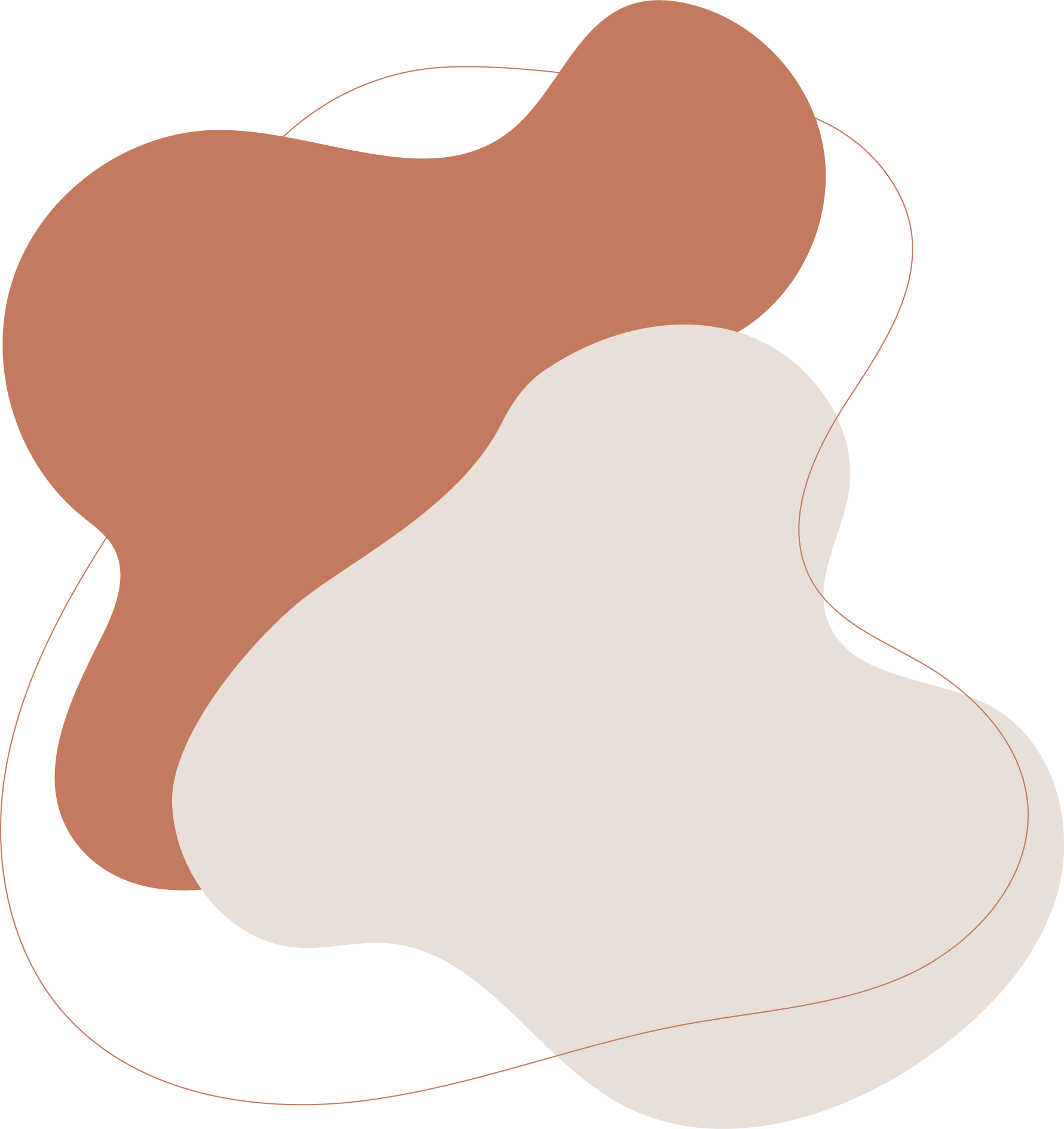 A white, orange, and beige abstract shape on a black background.