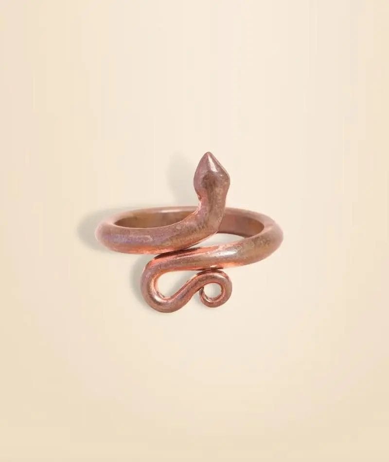 A bronze snake-shaped ring with a smooth, coiled design against a plain background.